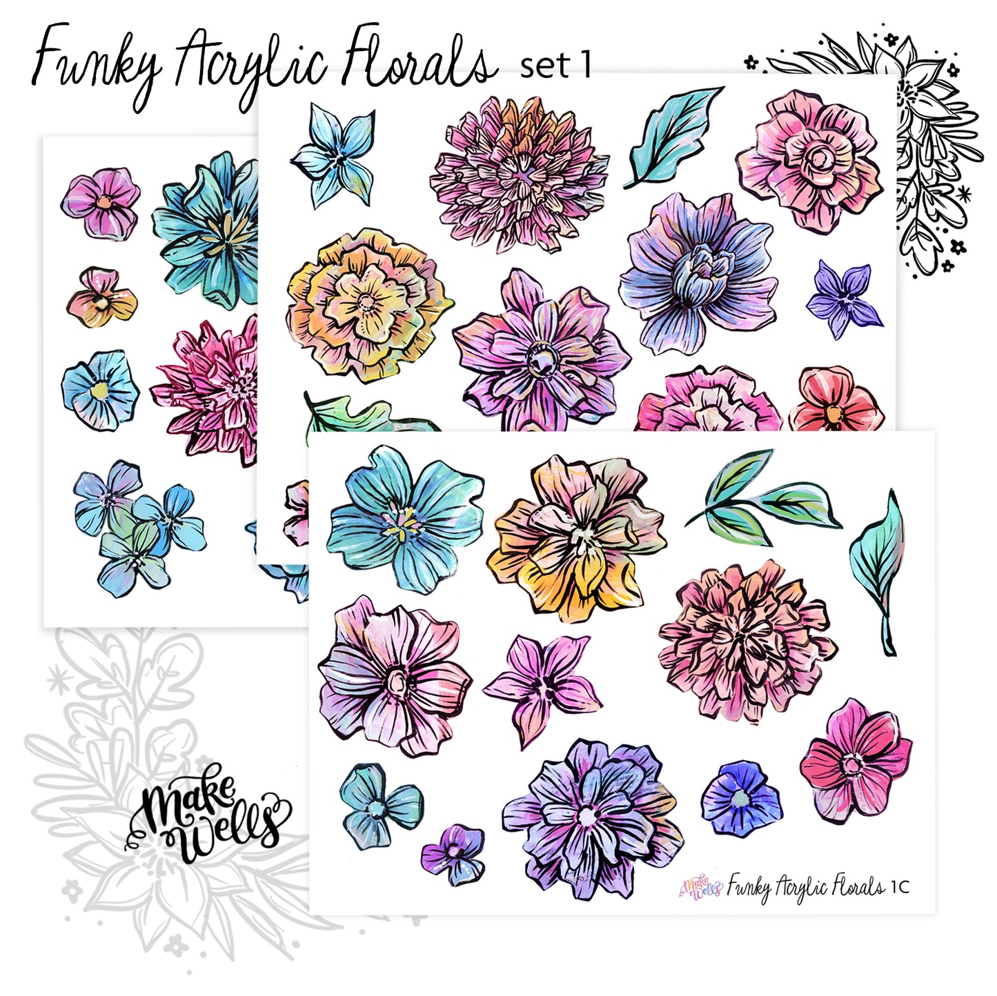Funky Acrylic Florals - Set 1
