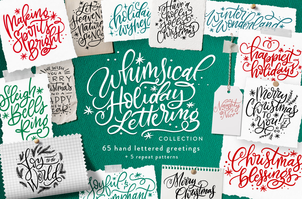 Whimsical Holiday Lettering - Clipart and Patterns