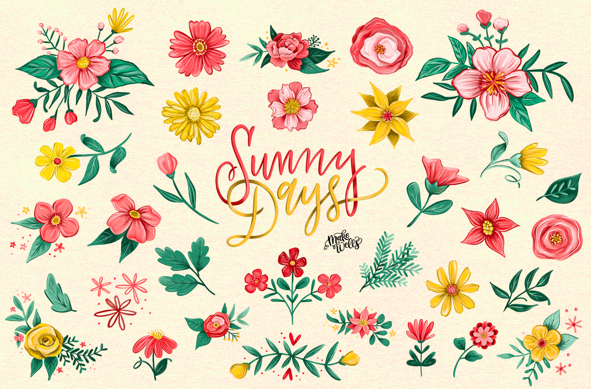 Sunny Days Florals - Clipart and Patterns