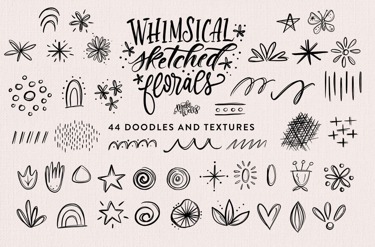 Whimsical Sketched Florals - Clipart and Patterns