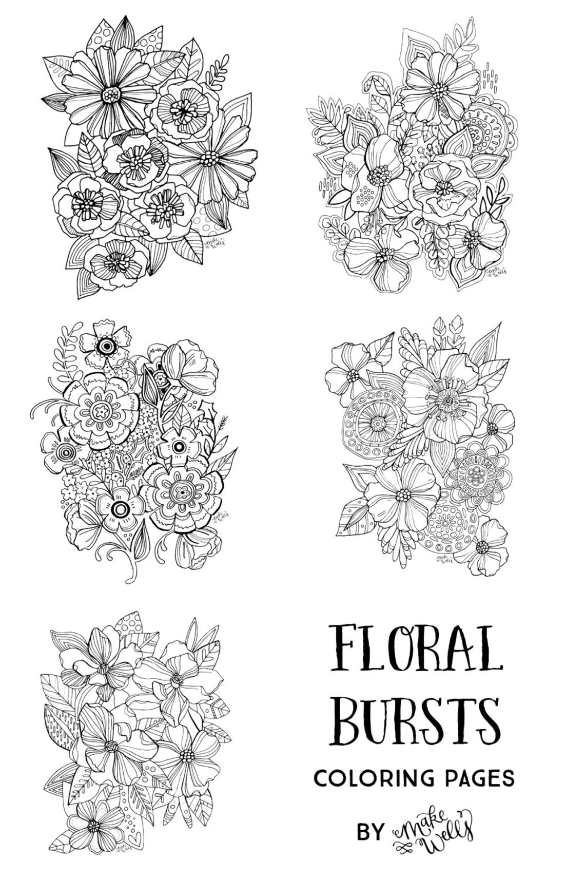 Floral Bursts Downloadable Coloring Pages