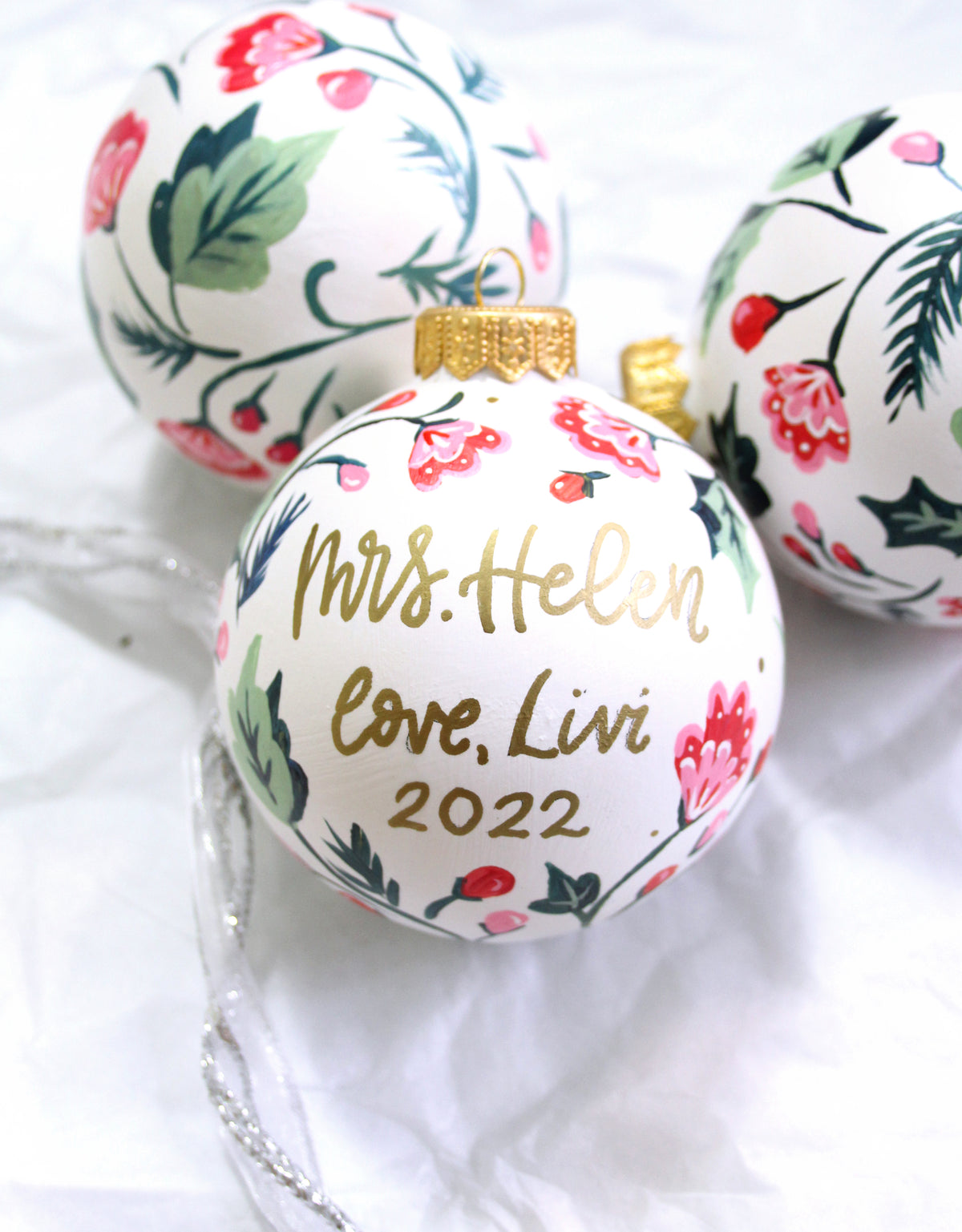 Teacher's Gift Personalized Ornament - Hand Painted Christmas