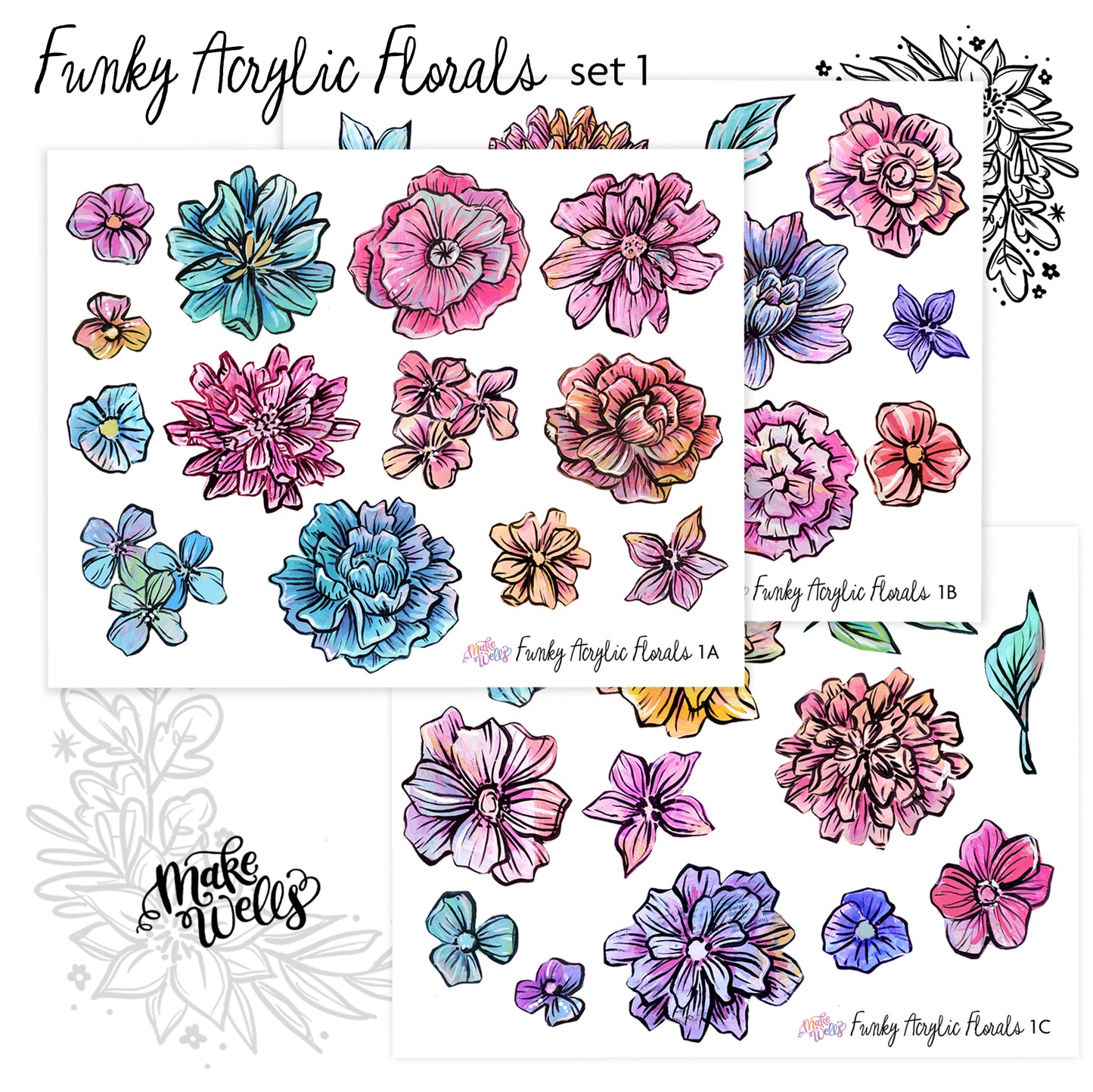 Funky Acrylic Florals - Set 1