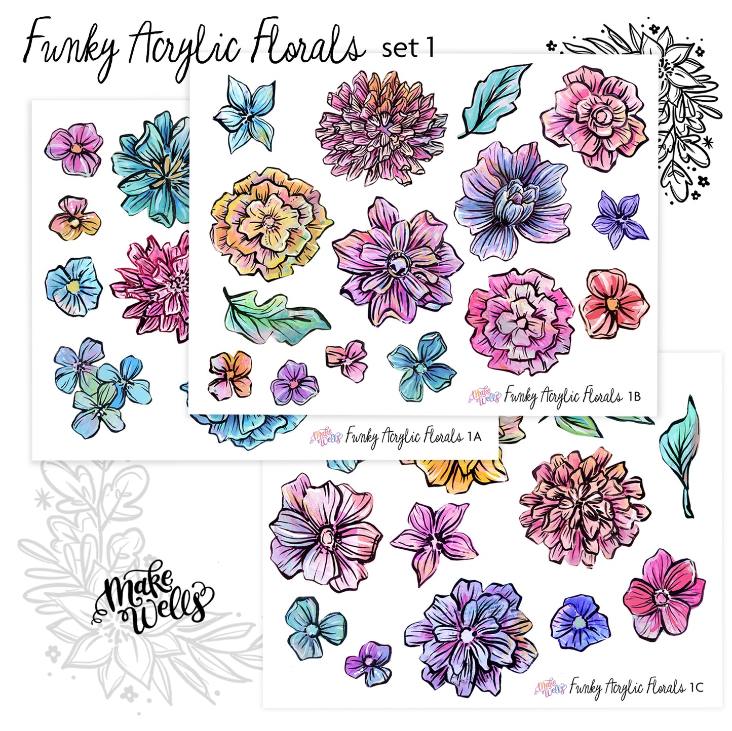 Funky Acrylic Florals - Set 1