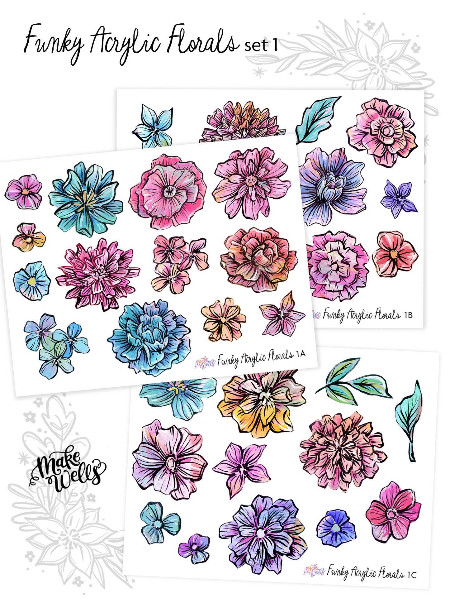 Funky Acrylic Florals - Set 1