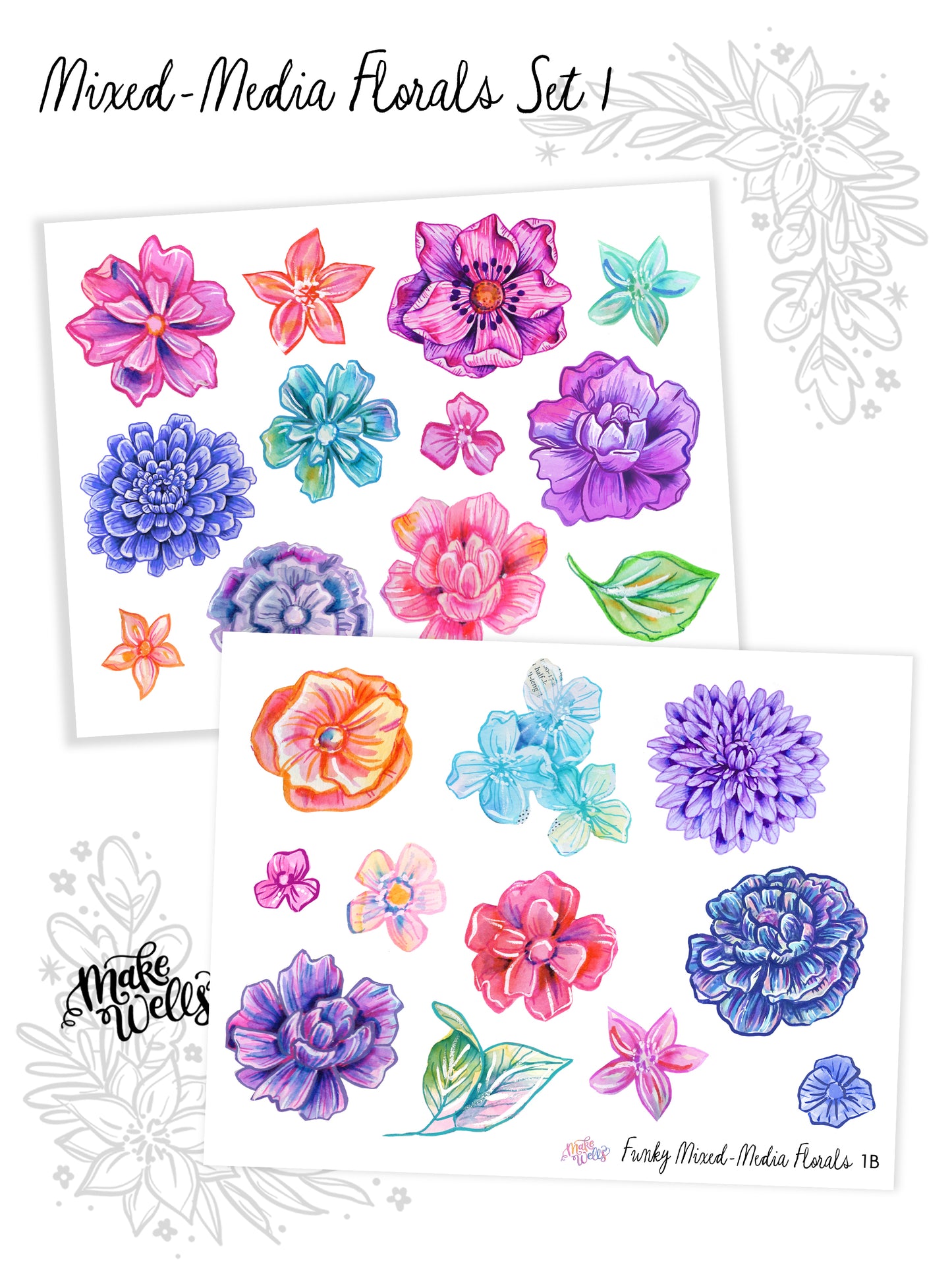 Funky Florals Mixed-Media Flowers - Set 1