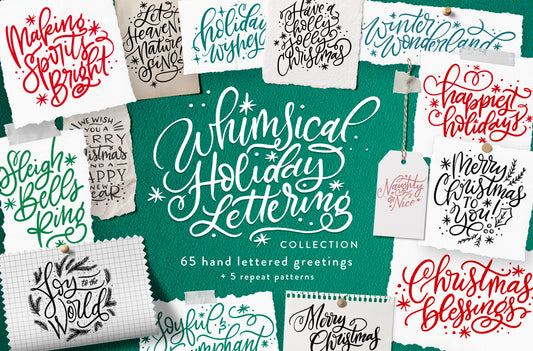 Whimsical Holiday Lettering - Clipart and Patterns
