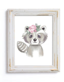 Woodland Floral Raccoon - Print