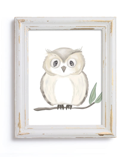 Woodland Floral Owl Print