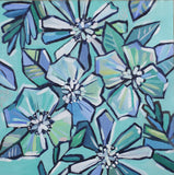 Floral Party in Blue and Green - Original Painting on Wood
