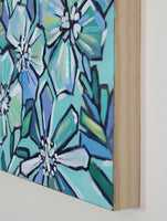 Floral Party in Blue and Green - Original Painting on Wood