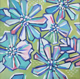 Floral Party in Pink and Green - Original Painting on Wood
