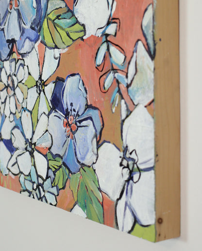 Floral Party in Orange - Original Painting on Wood