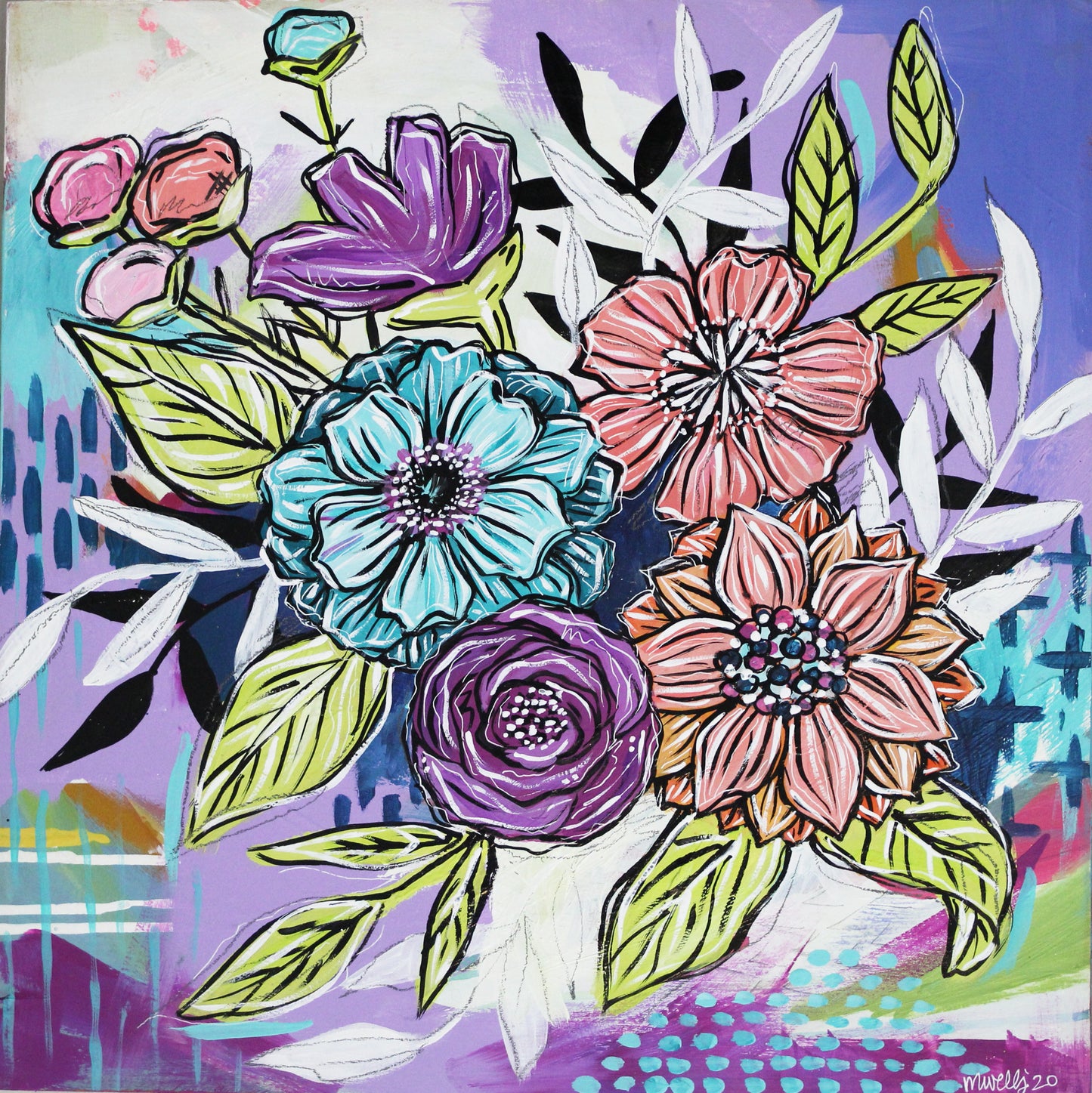 Joyful Bouquet Five - 18" x 18"
