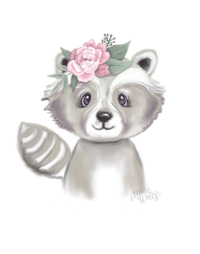 Floral Raccoon - Print