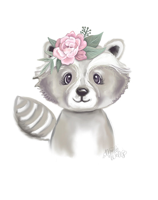 Floral Raccoon - Print