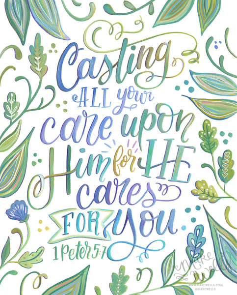 Cast Your Cares 1 Peter 5:7 Christian Washi/Rice Paper Decoupage Sheet