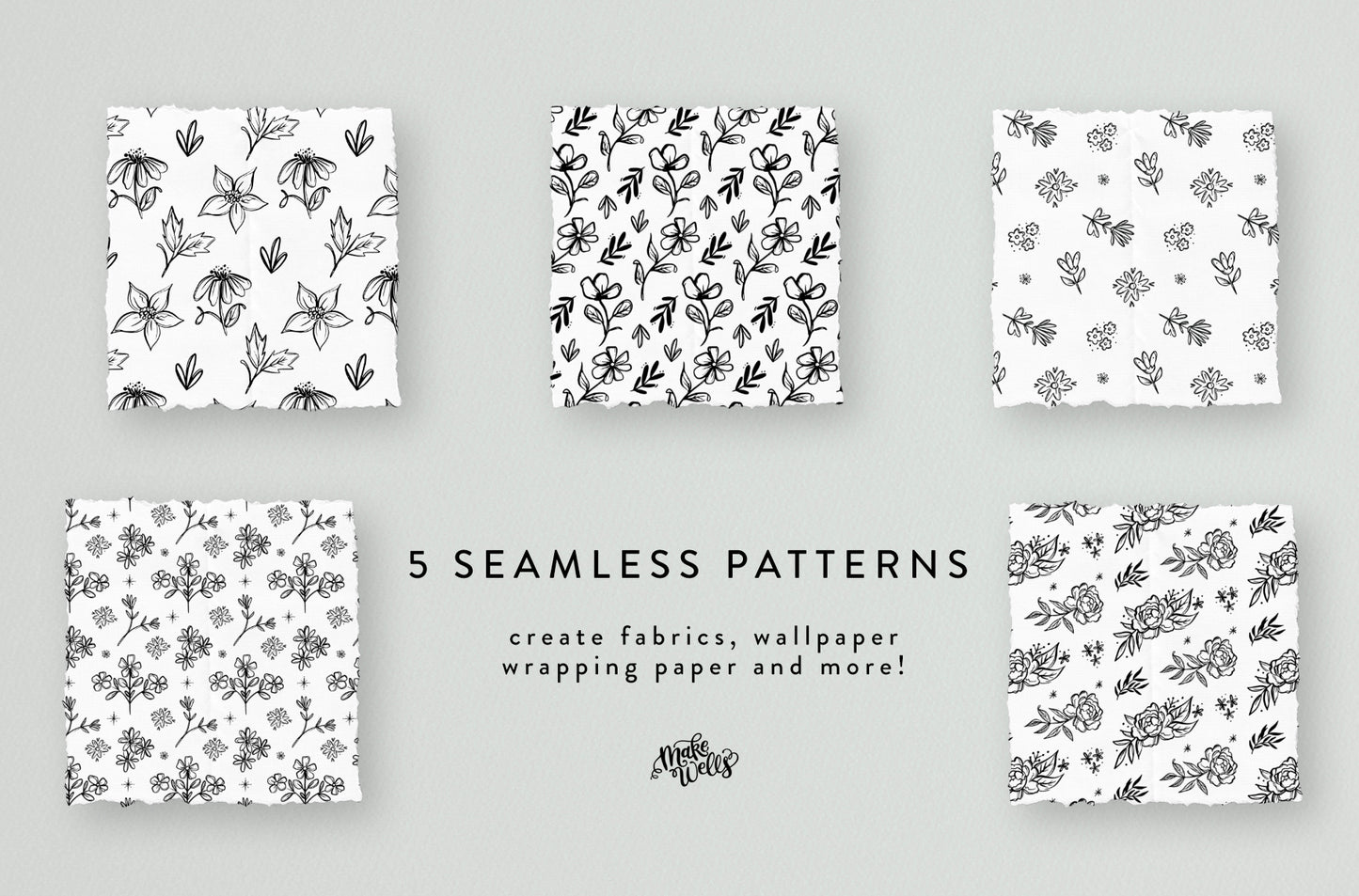 Whimsical Sketched Florals - Clipart and Patterns