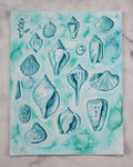 Washy Shells in Teal - 11" x 14"