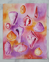 Washy Shells in Reds - 11" x 14"