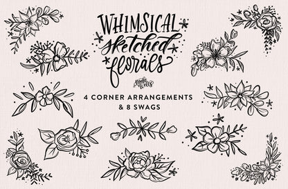 Whimsical Sketched Florals - Clipart and Patterns