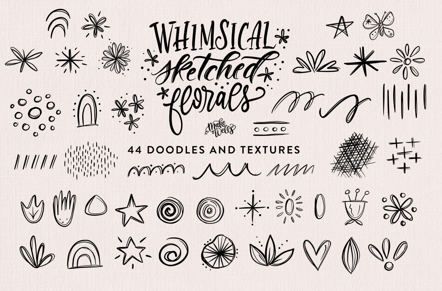 Whimsical Sketched Florals - Clipart and Patterns