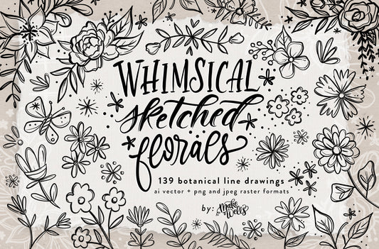 Whimsical Sketched Florals - Clipart and Patterns