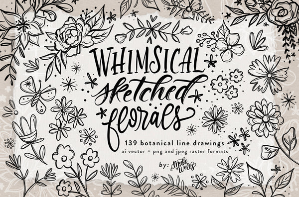 Whimsical Sketched Florals - Clipart and Patterns