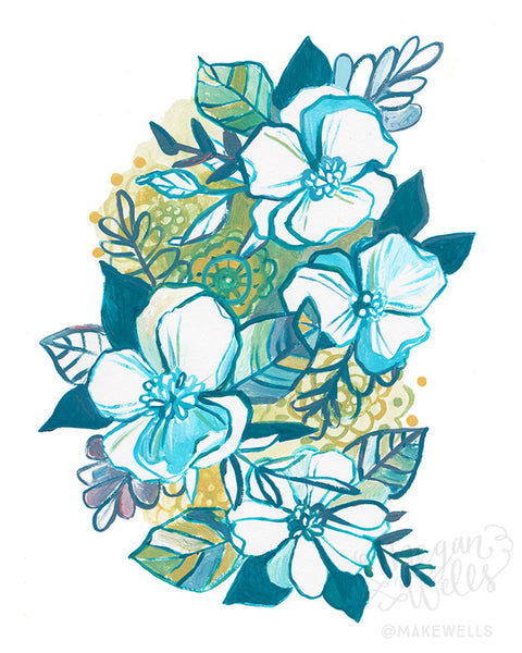 Floral in Blue and Teal