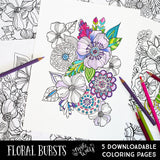 Floral Bursts Downloadable Coloring Pages