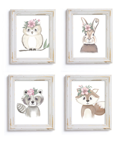 Woodland Floral Animal Set of 4 Prints