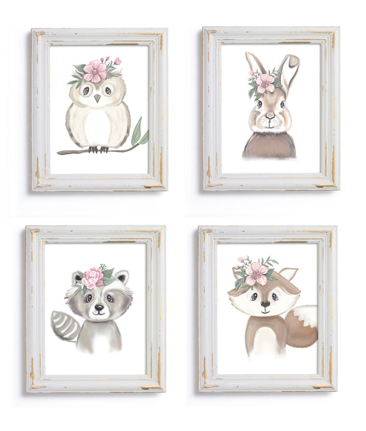Woodland Floral Animal Set of 4 Prints