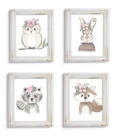 Woodland Floral Animal Set of 4 Prints